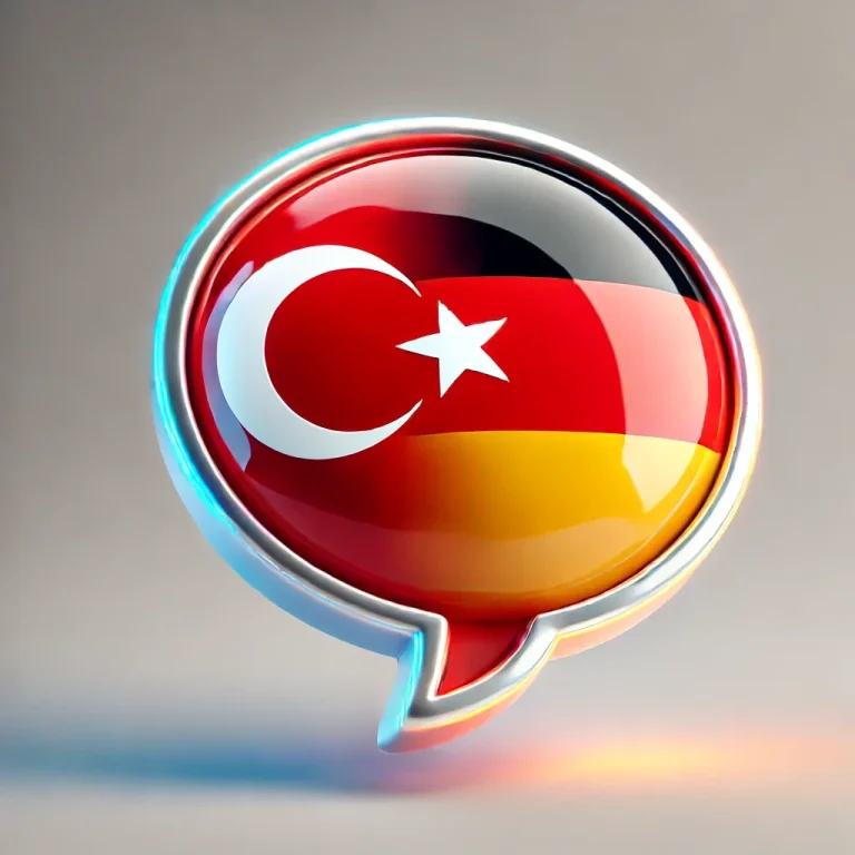 Sprechblase mit den Flaggen von Deutschland und der Türkei.