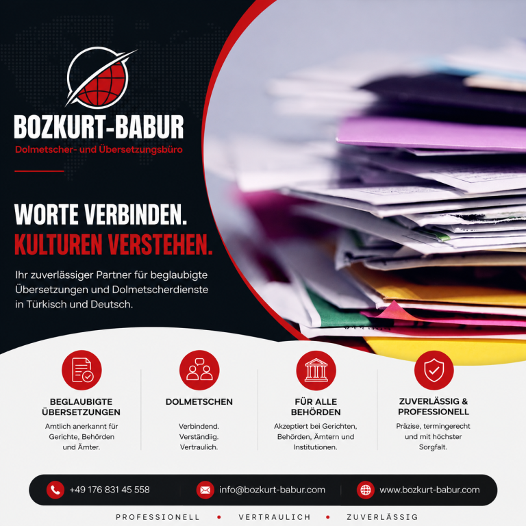 Symbolbild: Beglaubigte Übersetzung Türkisch ⇔ Deutsch – offiziell anerkannt in Deutschland und Türkei Beglaubigte Übersetzung Türkisch ⇔ Deutsch – Urkunde mit Stempel, Brille und Laptop auf Schreibtisch